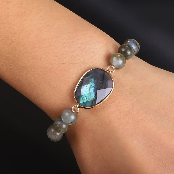 Pulsera de cuentas curativas con soporte de piedra lunar de labradorita natural de Buddha Stones