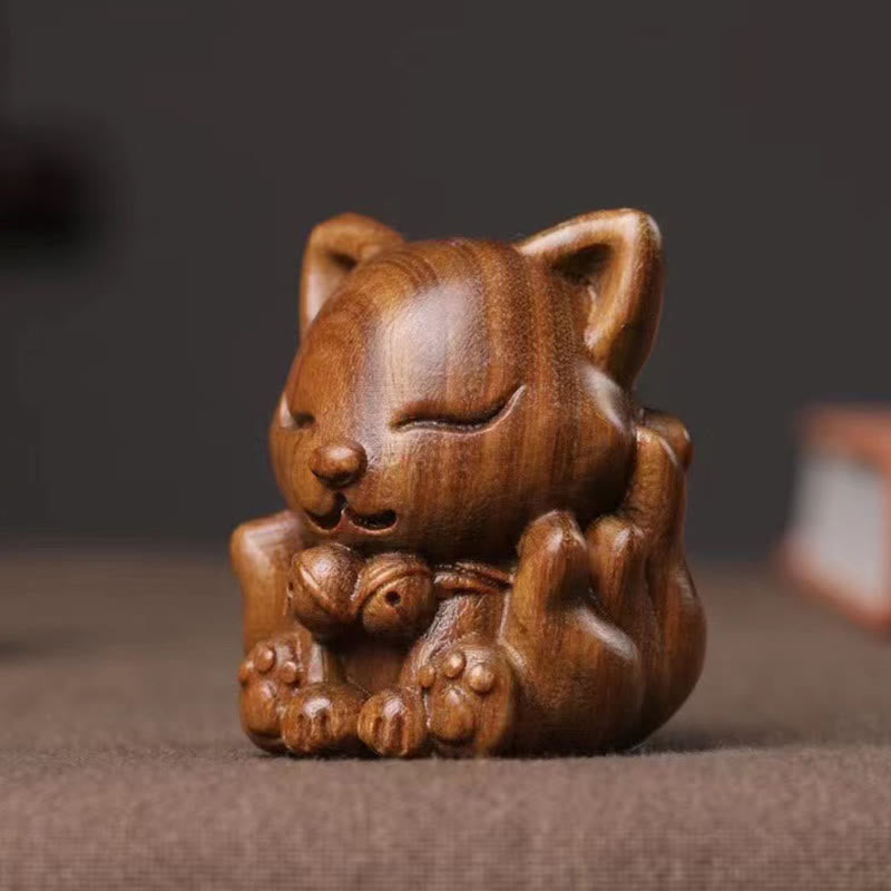 Miniatura de zorro de nueve colas, Buddha Stones, marfil, fruta, sándalo, sándalo verde, decoración bendita