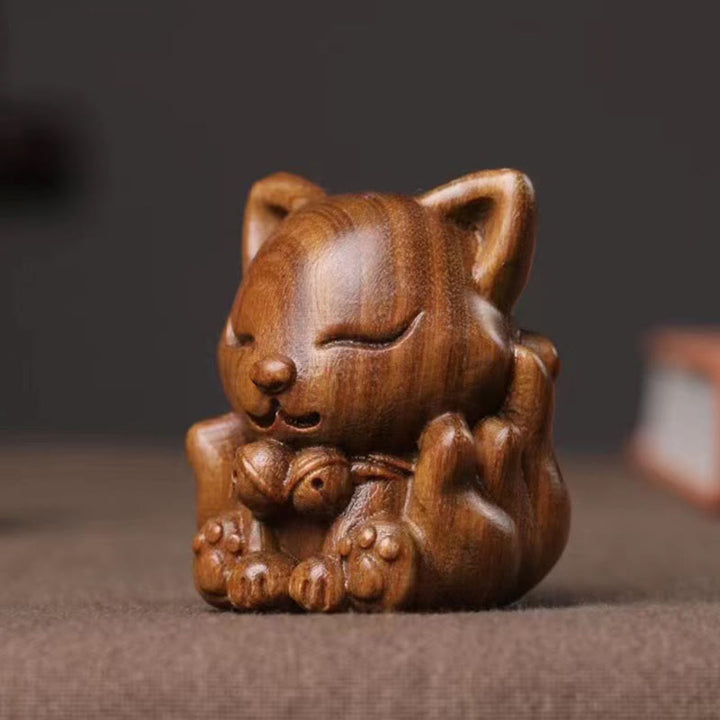 Miniatura de zorro de nueve colas, Buddha Stones, marfil, fruta, sándalo, sándalo verde, decoración bendita