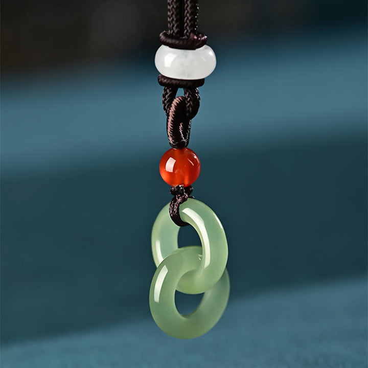 Buddha Stones Natural Hetian cian Jade blanco Jade doble paz hebilla éxito collar colgante
