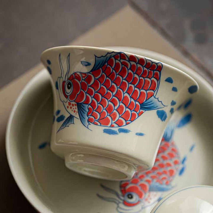 Buddha Stones Koi Arowana cerámica Gaiwan Sancai taza de té Kung Fu con tapa 130ml