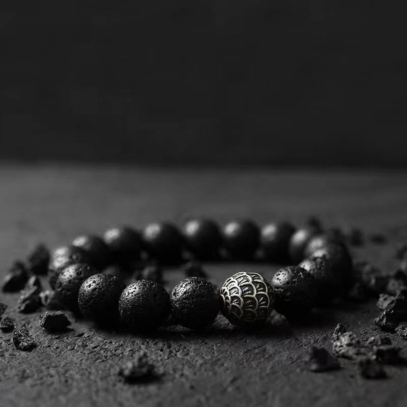 Pulsera curativa de cuentas de escamas de pescado de roca de lava de Buddha Stones
