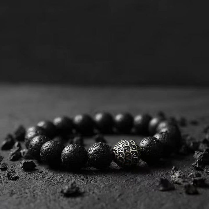 Pulsera curativa de cuentas de escamas de pescado de roca de lava de Buddha Stones
