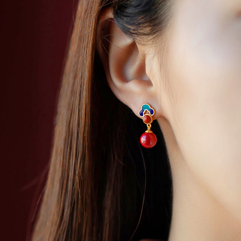 Juego de anillos y pendientes con colgante de ágata roja y cinabrio chapado en plata de ley 925 con Buddha Stones