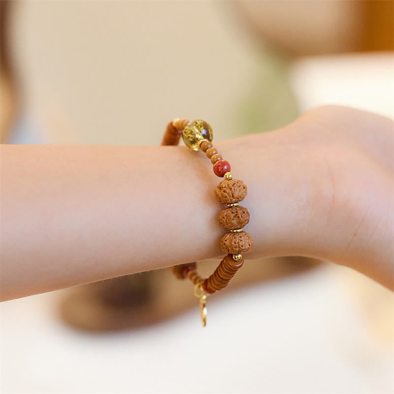 Buddha Stones, semilla tibetana de Bodhi, ónix negro, cuarzo ahumado, Om Mani Padme Hum Fu, pulsera de riqueza con carácter