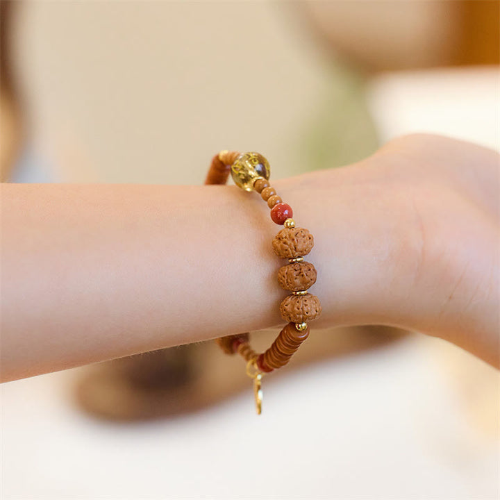 Buddha Stones, semilla tibetana de Bodhi, ónix negro, cuarzo ahumado, Om Mani Padme Hum Fu, pulsera de riqueza con carácter