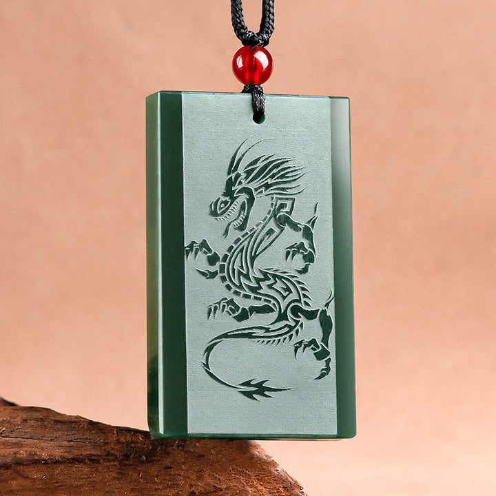 Colgante de collar de éxito grabado con dragón de jade cian hetiano de Buddha Stones - Jade Cian Hetian (Éxito ♥Curación) - image 1