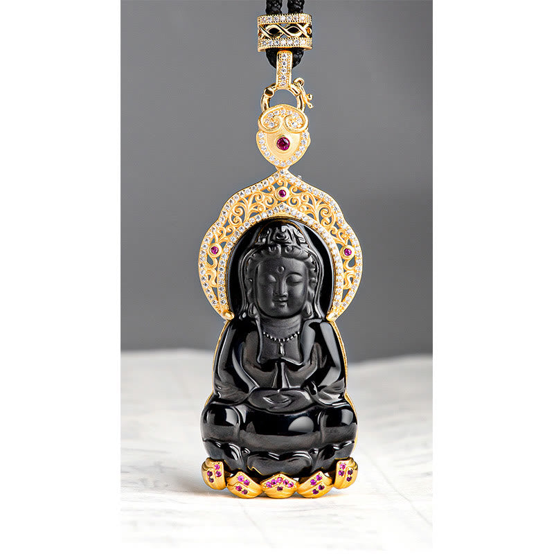 Buddha Stones, Plata de Ley 925, Jade negro Natural, Kwan Yin, Avalokitesvara, colgante de collar de riqueza - image 8