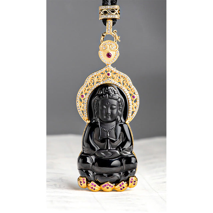 Buddha Stones, Plata de Ley 925, Jade negro Natural, Kwan Yin, Avalokitesvara, colgante de collar de riqueza - image 8