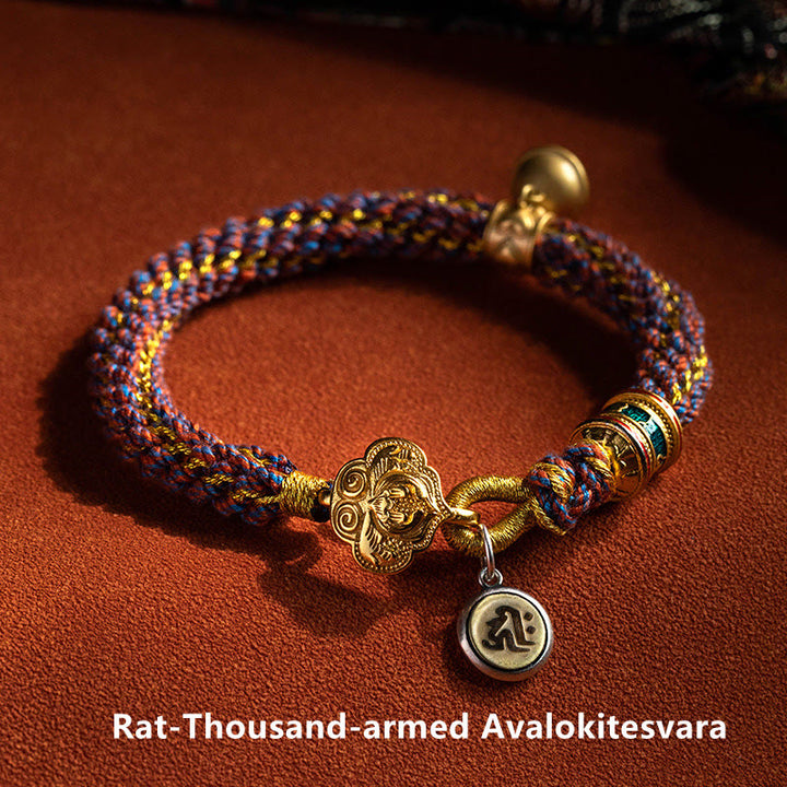 Pulsera de cuerda trenzada con campana de la suerte, Om Mani Padme Hum, Buda natal del zodíaco chino, Plata de Ley 925 con Buddha Stones