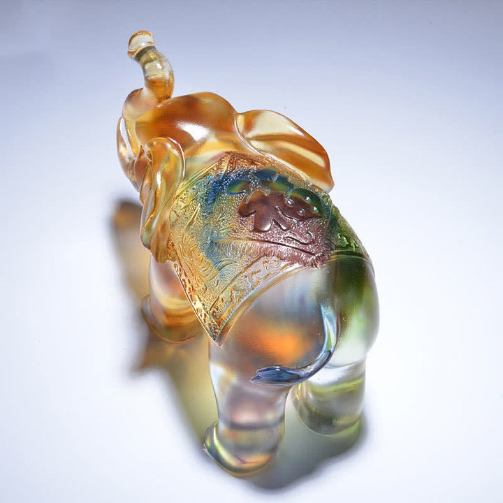 Pieza de arte de elefante de cristal Liuli hecha a mano, decoración del hogar de sabiduría y riqueza