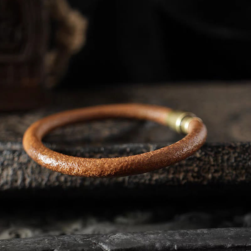 Pulsera de hebilla magnética de cobre curativa de la suerte de cuero retro con Buddha Stones