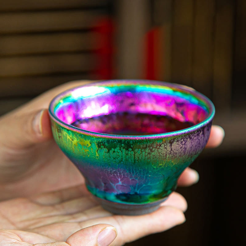 Taza de té de cerámica Jianzhan chino, hecha a mano, con Buddha Stones, arcoíris, Tenmoku, Kung Fu