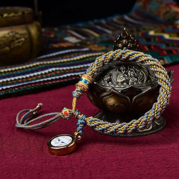 Pulsera de cuerda tejida con dije de rueda de oración Thangka de la suerte hecha a mano tibetana con Buddha Stones
