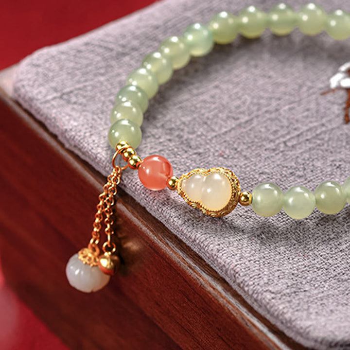 Pulsera de la suerte de la abundancia del loto de la calabaza del jade hetiano de plata de ley 925