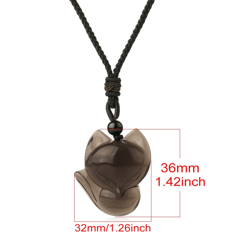 Collar con colgante de amuleto de obsidiana negra natural con Buddha Stones , ojo de tigre, hielo, obsidiana y zorro