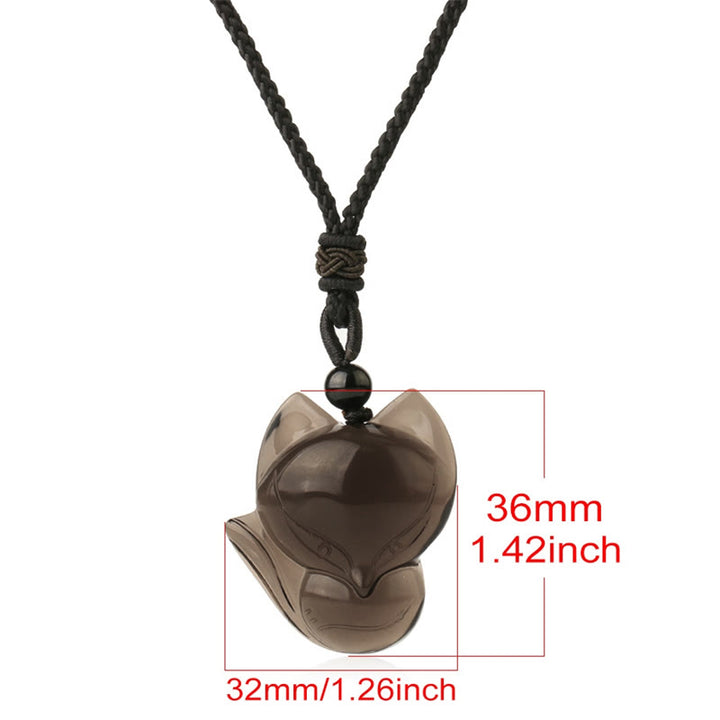 Collar con colgante de amuleto de obsidiana negra natural con Buddha Stones , ojo de tigre, hielo, obsidiana y zorro