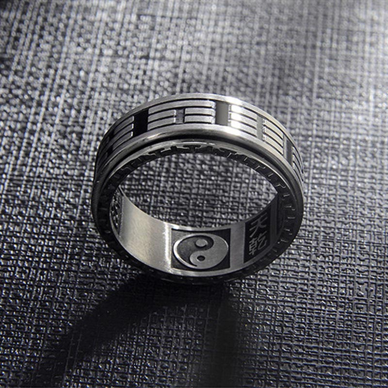 Anillo giratorio de equilibrio de acero titanio Bagua Yin Yang con Buddha Stones