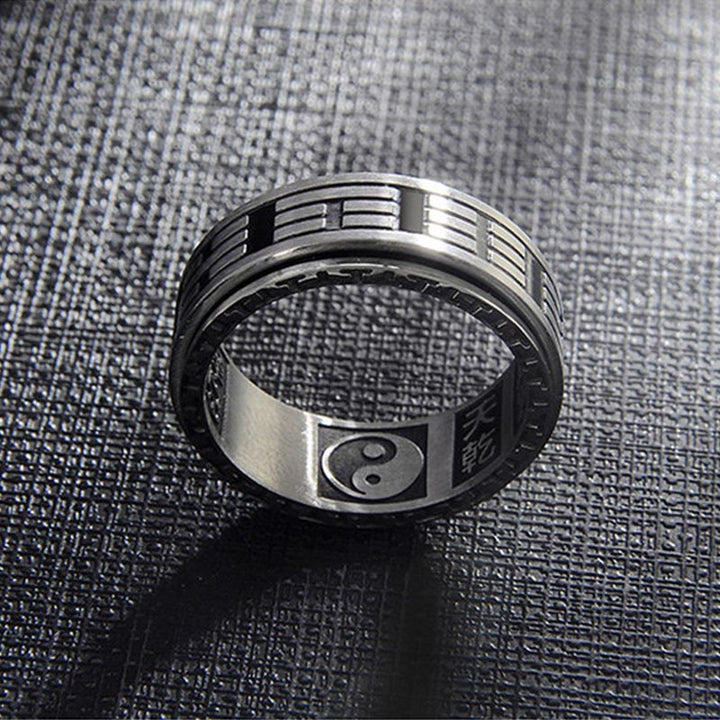 Anillo giratorio de equilibrio de acero titanio Bagua Yin Yang con Buddha Stones