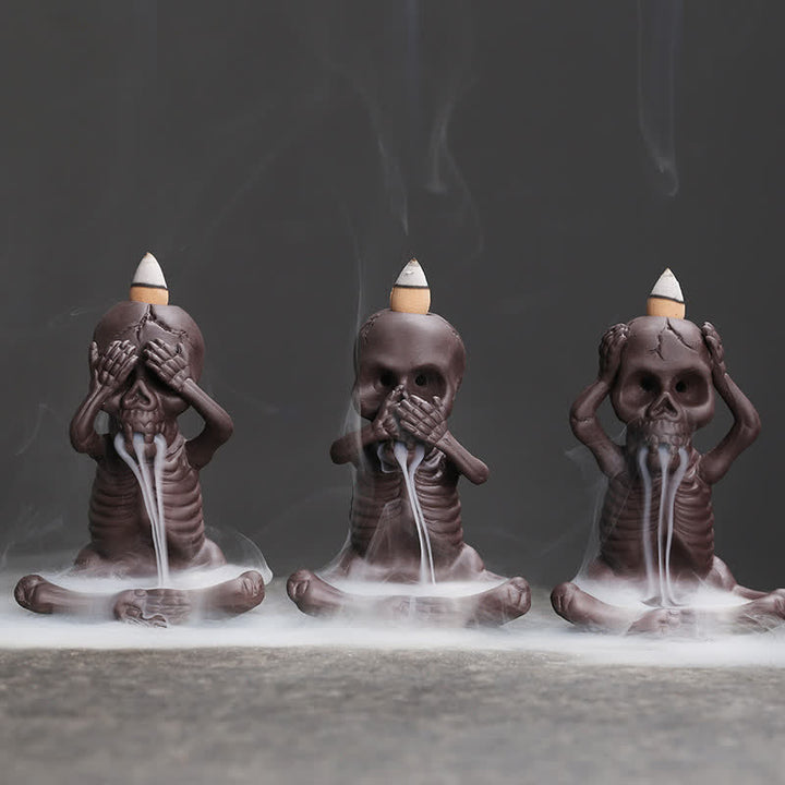 Buddha Stones, pequeño cráneo, fantasma, arcilla púrpura, reflujo de humo, fuente, decoración de quemador de incienso de paz