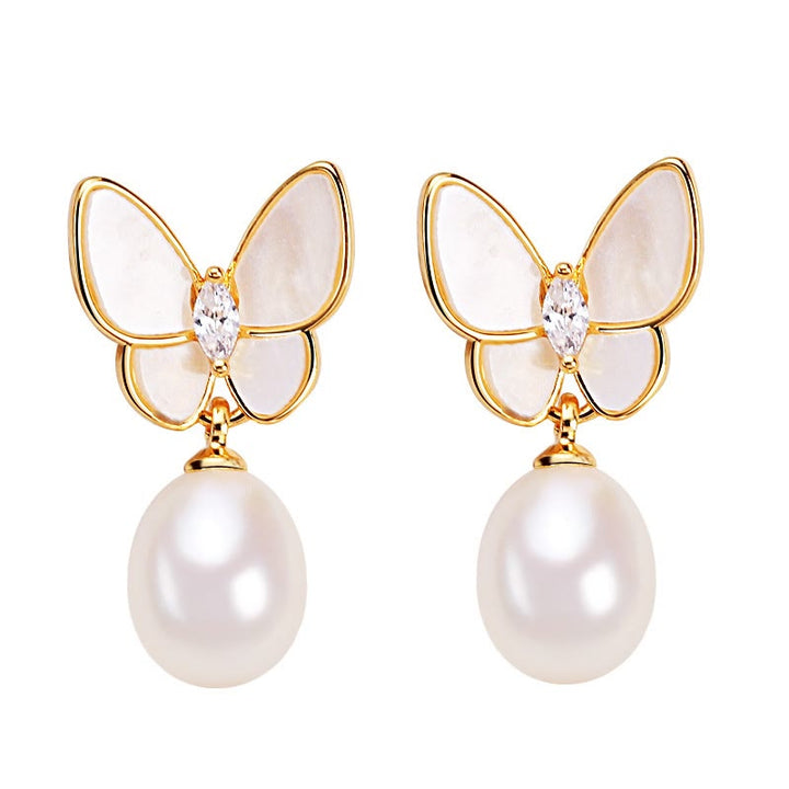 Pendientes de plata de ley 925 con Buddha Stones , chapados en oro de 18 quilates, perlas de cobre, mariposa, optimismo