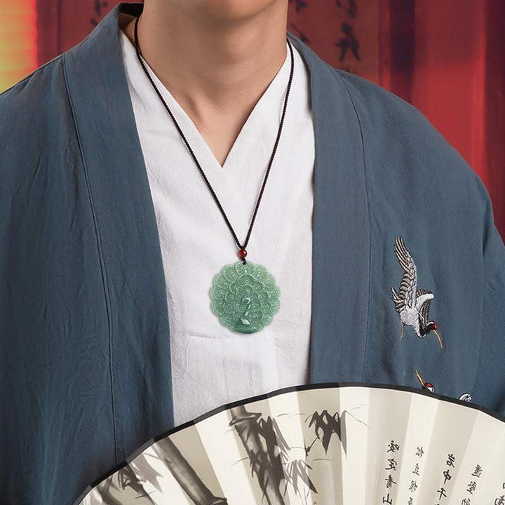 Colgante de collar de prosperidad de suerte de pavo real de jade natural