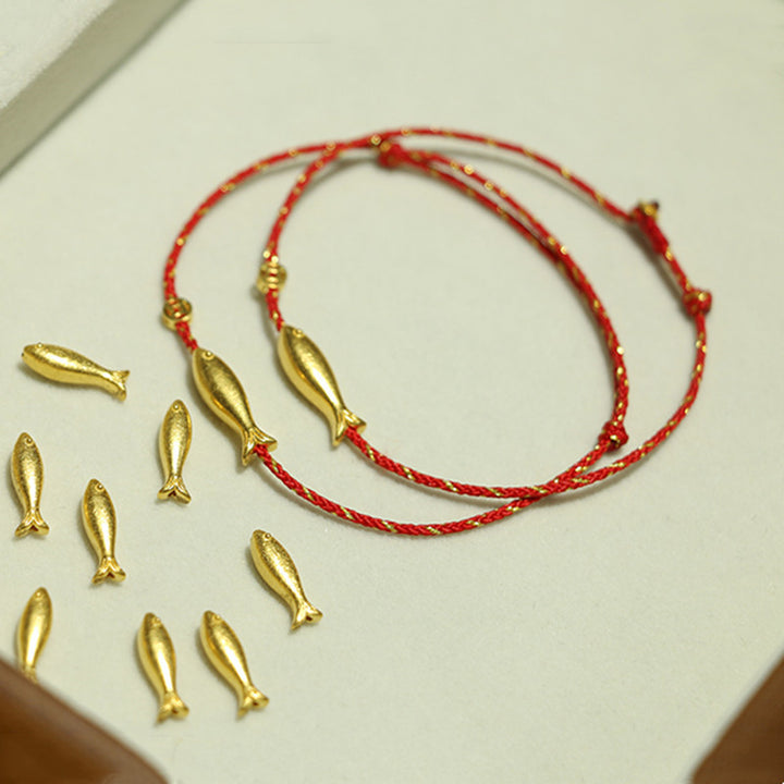 Pulsera trenzada de la suerte y la riqueza de los peces Koi chapada en oro de 14 quilates con Buddha Stones