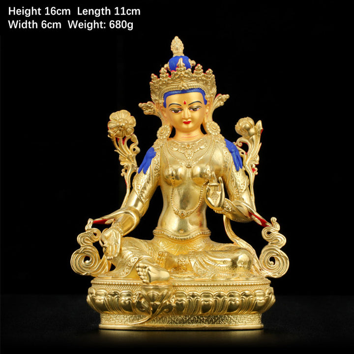 Bodhisattva Tara Verde Protección Cobre Chapado En Oro Estatua Decoración