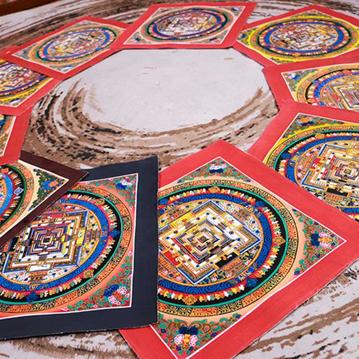 Caja ciega con pintura de Mandala Thangka hecha a mano tibetana, patrón de Color aleatorio