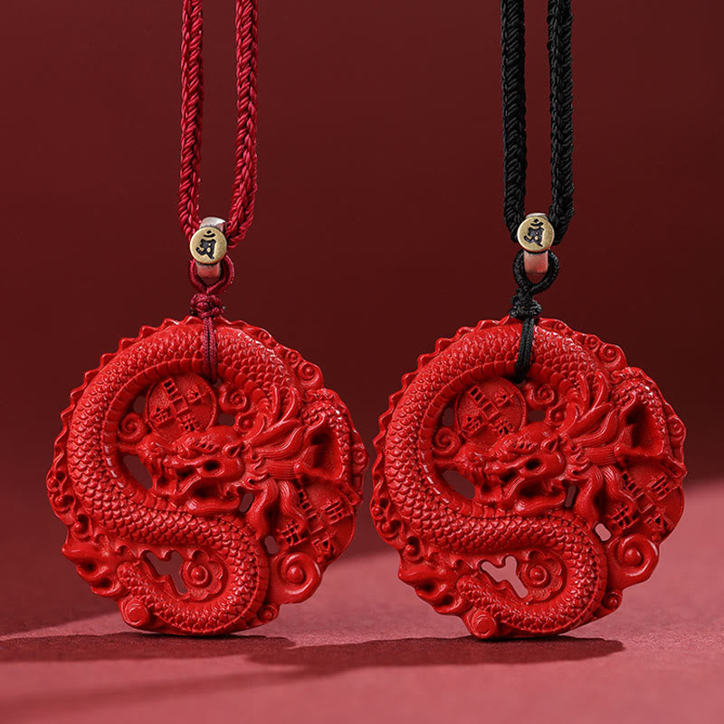 Colgante de plata de ley 925 con diseño de Buddha Stones, moneda de cobre y cinabrio Natural, Año del Dragón