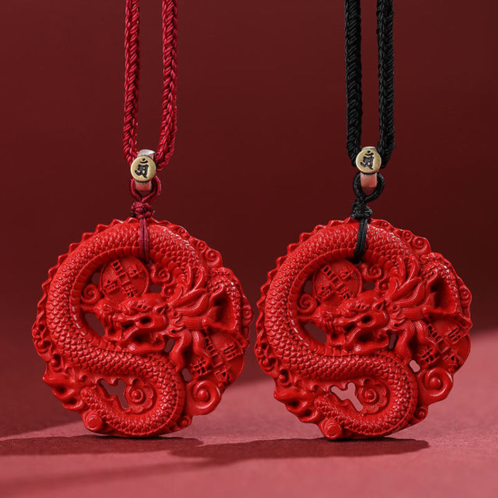Colgante de plata de ley 925 con diseño de Buddha Stones, moneda de cobre y cinabrio Natural, Año del Dragón