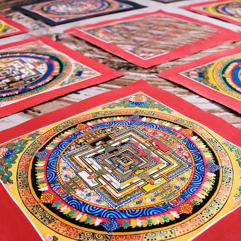 Caja ciega con pintura de Mandala Thangka hecha a mano tibetana, patrón de Color aleatorio