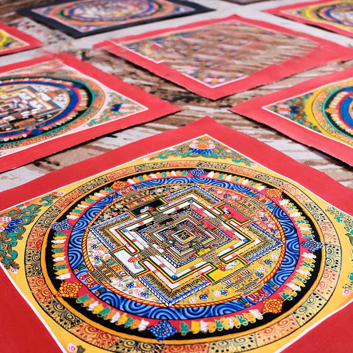 Caja ciega con pintura de Mandala Thangka hecha a mano tibetana, patrón de Color aleatorio