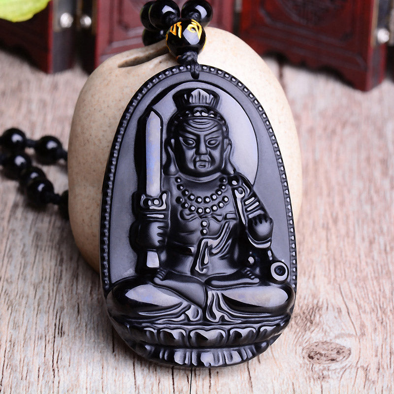 Collar con colgante de protección con amuleto de obsidiana del zodíaco chino con Buddha Stones - image 7