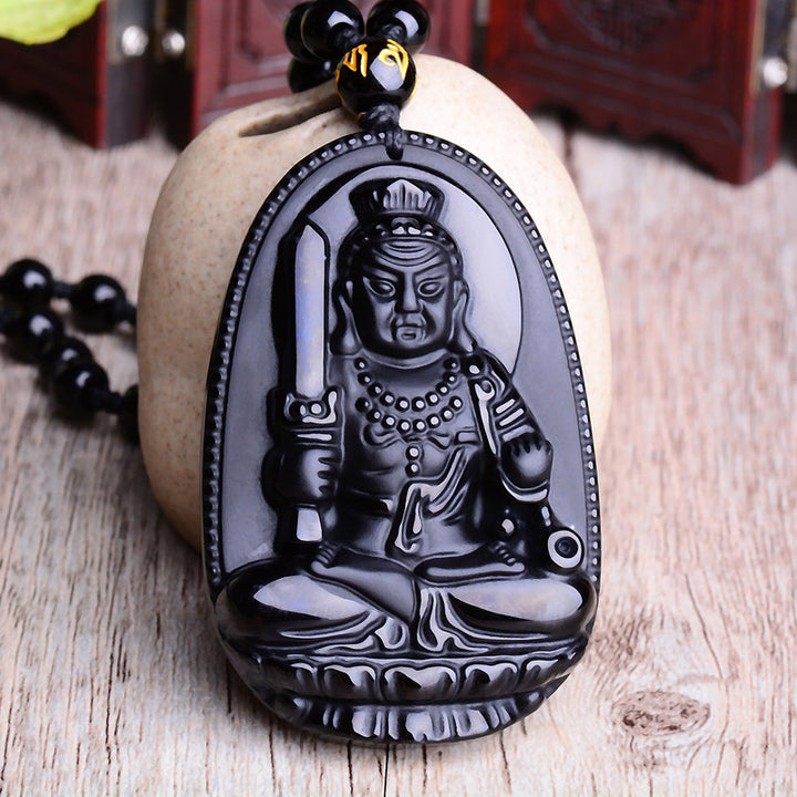 Collar con colgante de protección con amuleto de obsidiana del zodíaco chino con Buddha Stones - image 7