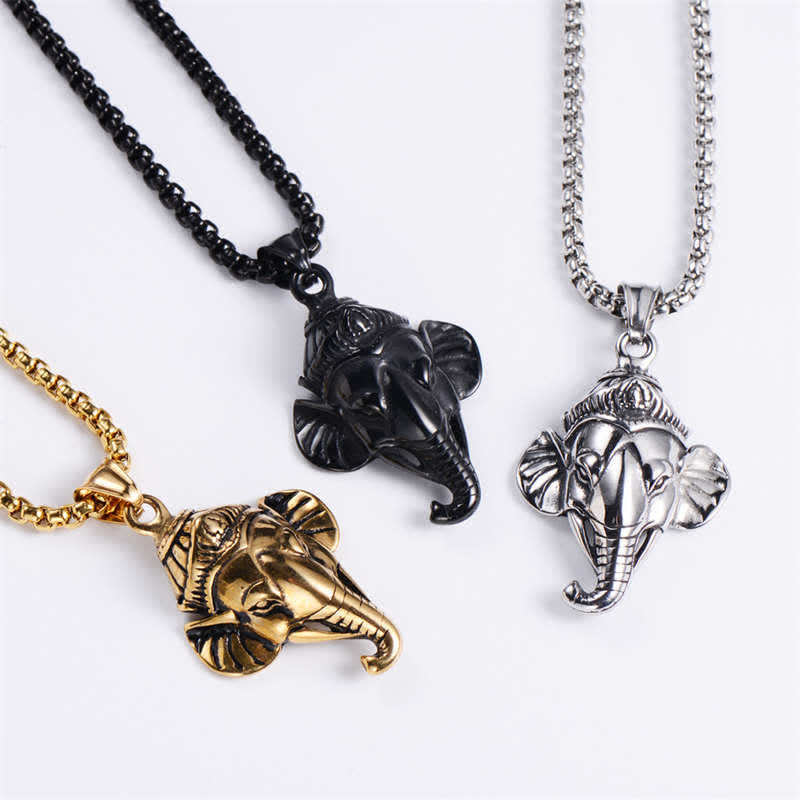 Collar con colgante de protección de acero de titanio y elefante Ganesh Ganpati - image 6