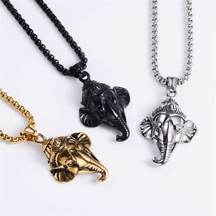 Collar con colgante de protección de acero de titanio y elefante Ganesh Ganpati - image 6