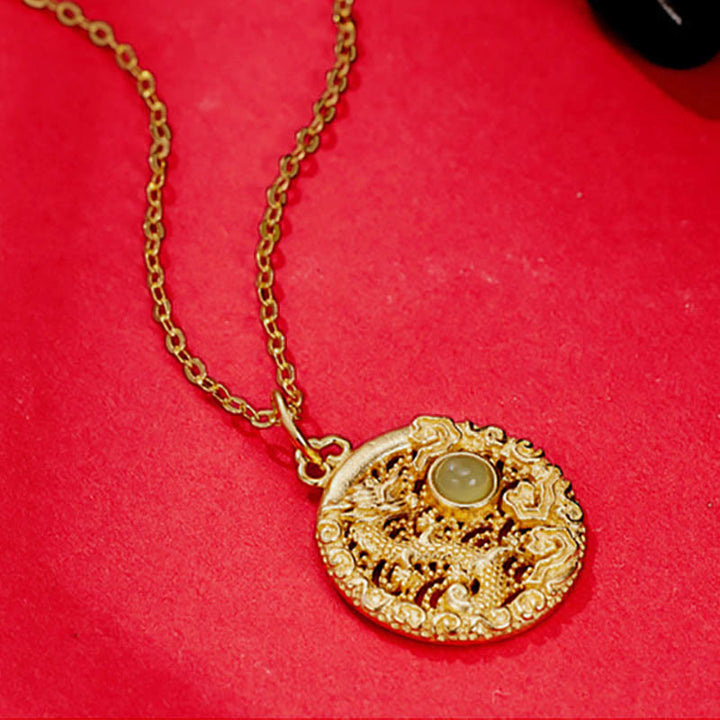 Buddha Stones de Plata de Ley 925, colgante de collar de la suerte con incrustaciones de Jade hetiano, nubes propicias, Año del Dragón - image 4