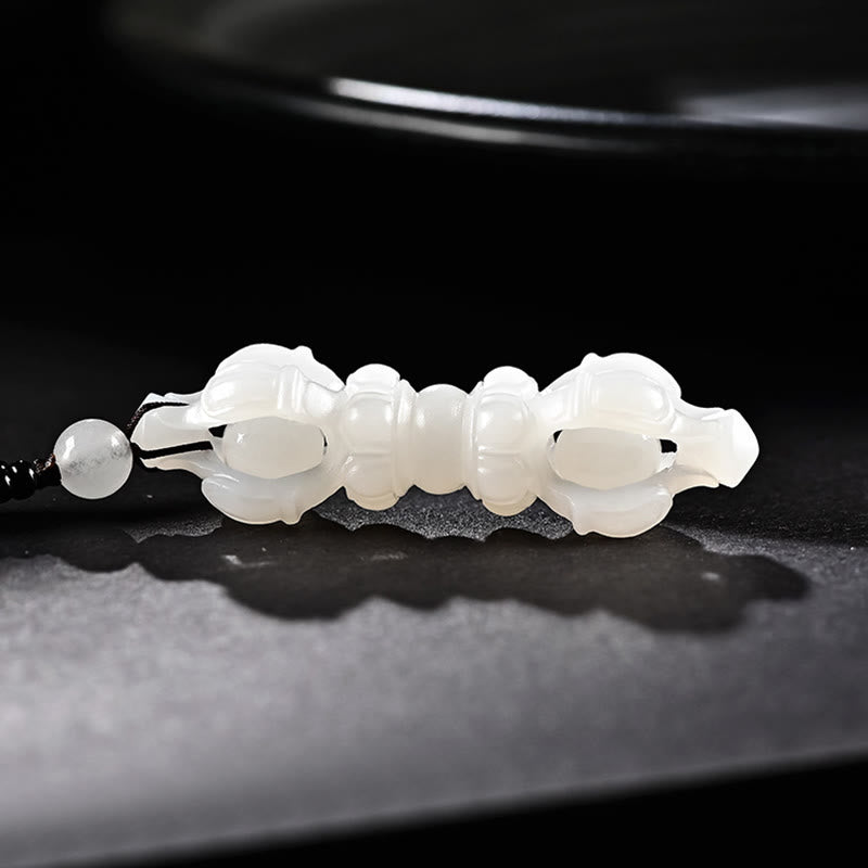 Colgante de collar de éxito grabado Dorje Vajra de Jade blanco de Jade cian hetiano Natural tibetano