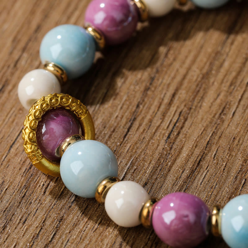 Buddha Stones tibetano Zakiram diosa de la riqueza conejo cabeza de león encanto Liuli vidrio incienso ceniza porcelana cuentas pulsera de protección