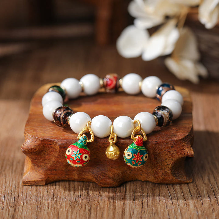 Pulsera de la suerte con cuentas de porcelana coloridas de cristal Liuli con Buddha Stones que tragan oro y bestia familiar