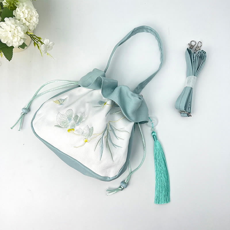 Buddha Stones Suzhou Bordado Camelia Magnolia Peonía Loto Seda Bolso Bandolera Bolso Bandolera Bolso
