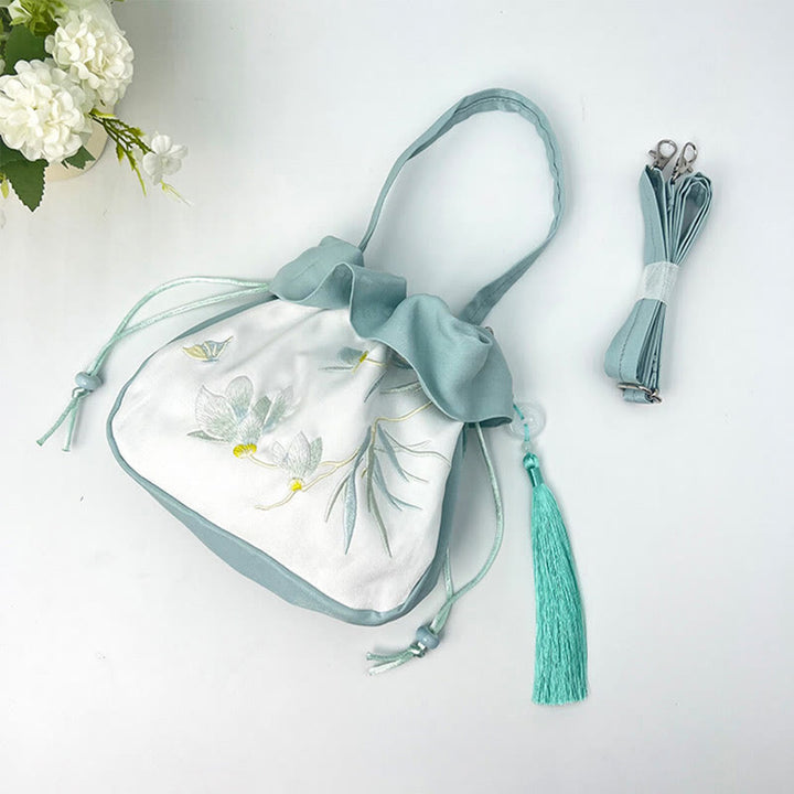 Buddha Stones Suzhou Bordado Camelia Magnolia Peonía Loto Seda Bolso Bandolera Bolso Bandolera Bolso