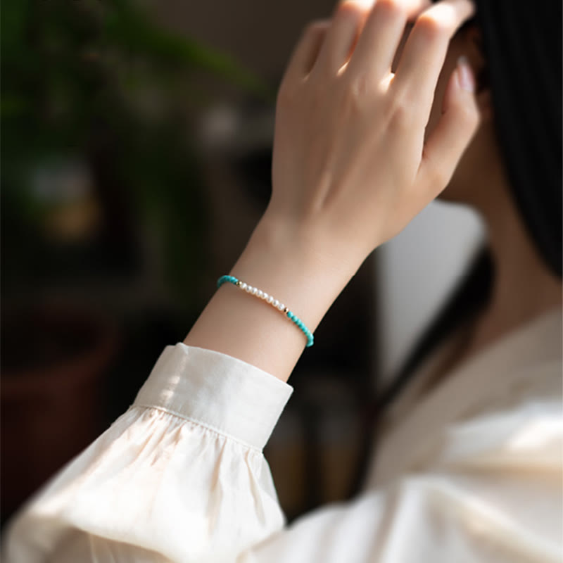 Pulsera con cuentas de perlas turquesas naturales de plata de ley 925 con Buddha Stones - image 10