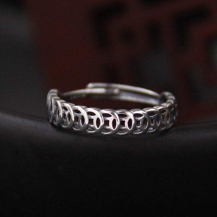 Anillo ajustable de la suerte con diseño de moneda de cobre vintage