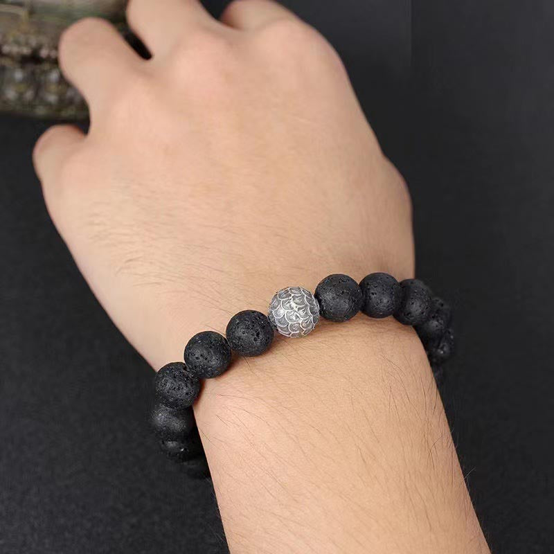Pulsera curativa de cuentas de escamas de pescado de roca de lava de Buddha Stones