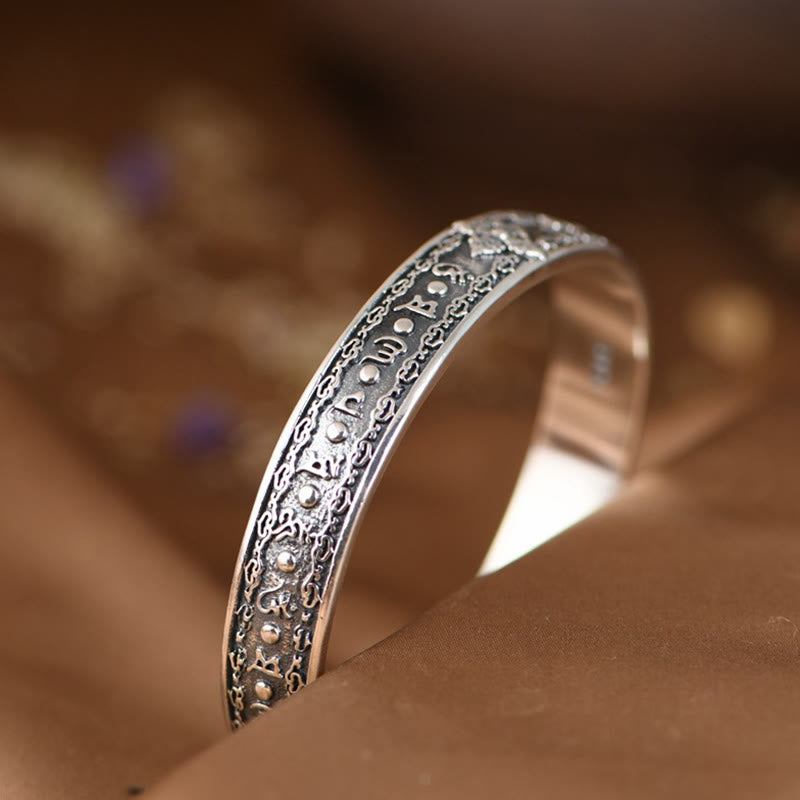 Pulsera de plata de ley 925 con Buddha Stones Om Mani Padme Hum doble Dorje grabado sabiduría