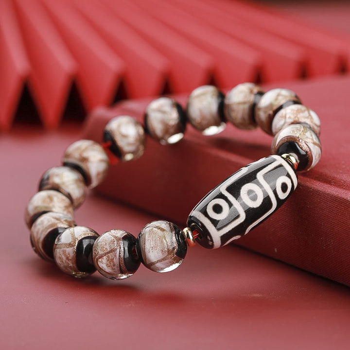 Buddha Stones tibetanas Dzi de nueve ojos, cuentas Dzi de tres ojos, cuentas de vidrio Liuli, pulsera de riqueza