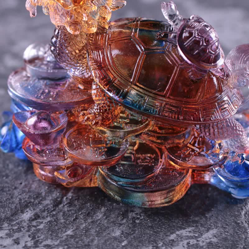 Buddha Stones Feng Shui, monedas de tortuga dragón hechas a mano, pieza de arte de la suerte de cristal Liuli, decoración para el hogar y la Oficina