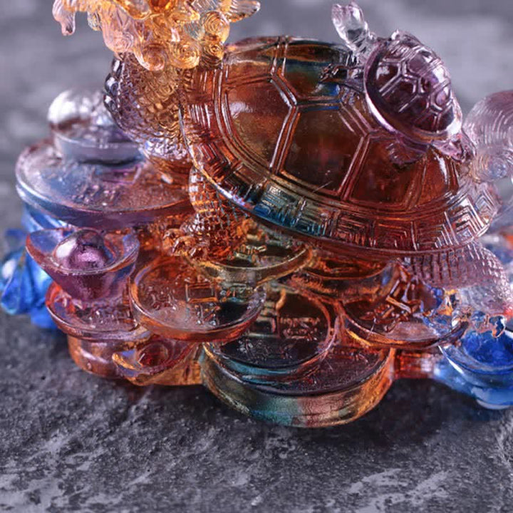 Buddha Stones Feng Shui, monedas de tortuga dragón hechas a mano, pieza de arte de la suerte de cristal Liuli, decoración para el hogar y la Oficina